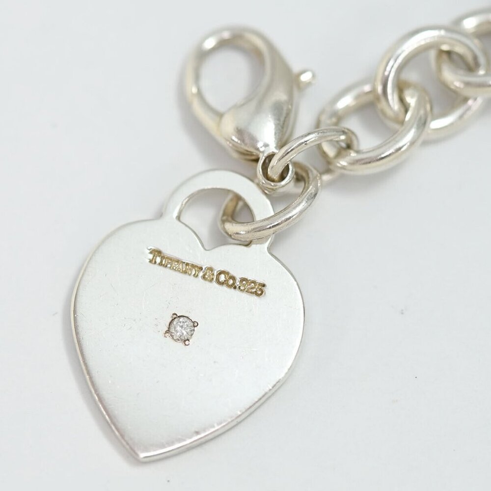 Tiffany & Co. Heart Tag Diamond Chain Bracelet 6.8" Silver 925 Auth w/Box - Picture 6 of 7